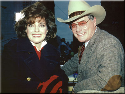 Linda Gray and Larry Hagman at a Thanksgiving Day Parade