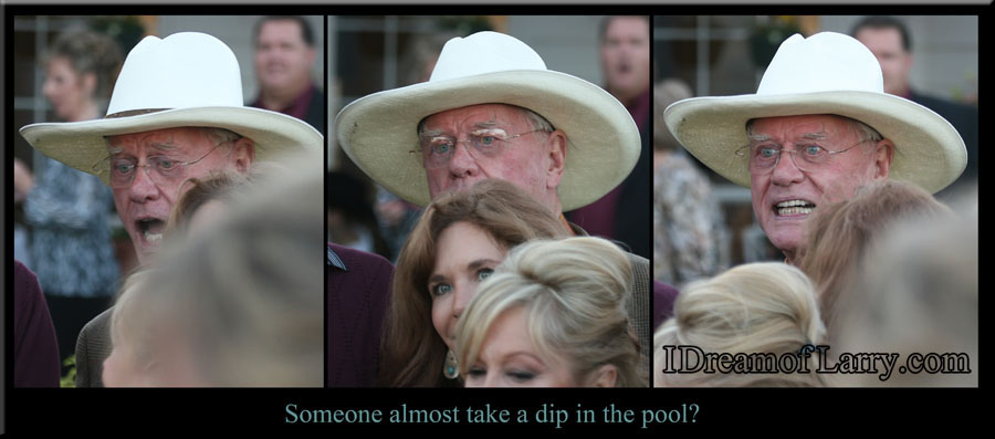 Larry reacting to, I think, a near-miss dunking in the Southfork pool